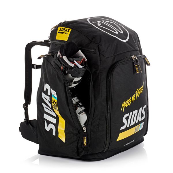 Sidas Race Ski Boot Bag 90L Side View with Ski Boots inside