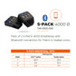Two black S-PACK 4000 B batteries with Bluetooth symbols, shown above a specification table for Therm-ic heated socks. The text reads 'Pack of 2 S-PACK 4000 B batteries with Bluetooth connection for Therm-ic heated socks.