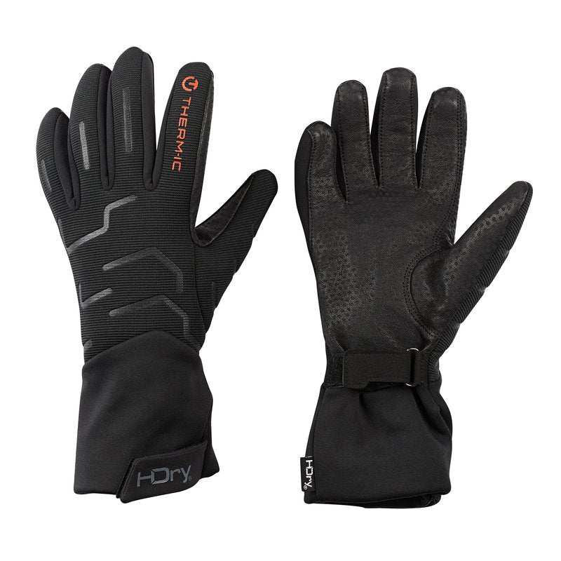 Black gloves with text on a white background