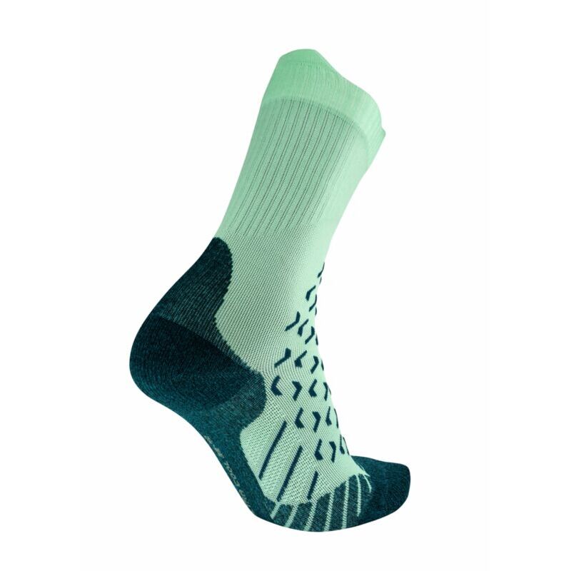 Green and black sock on a white background