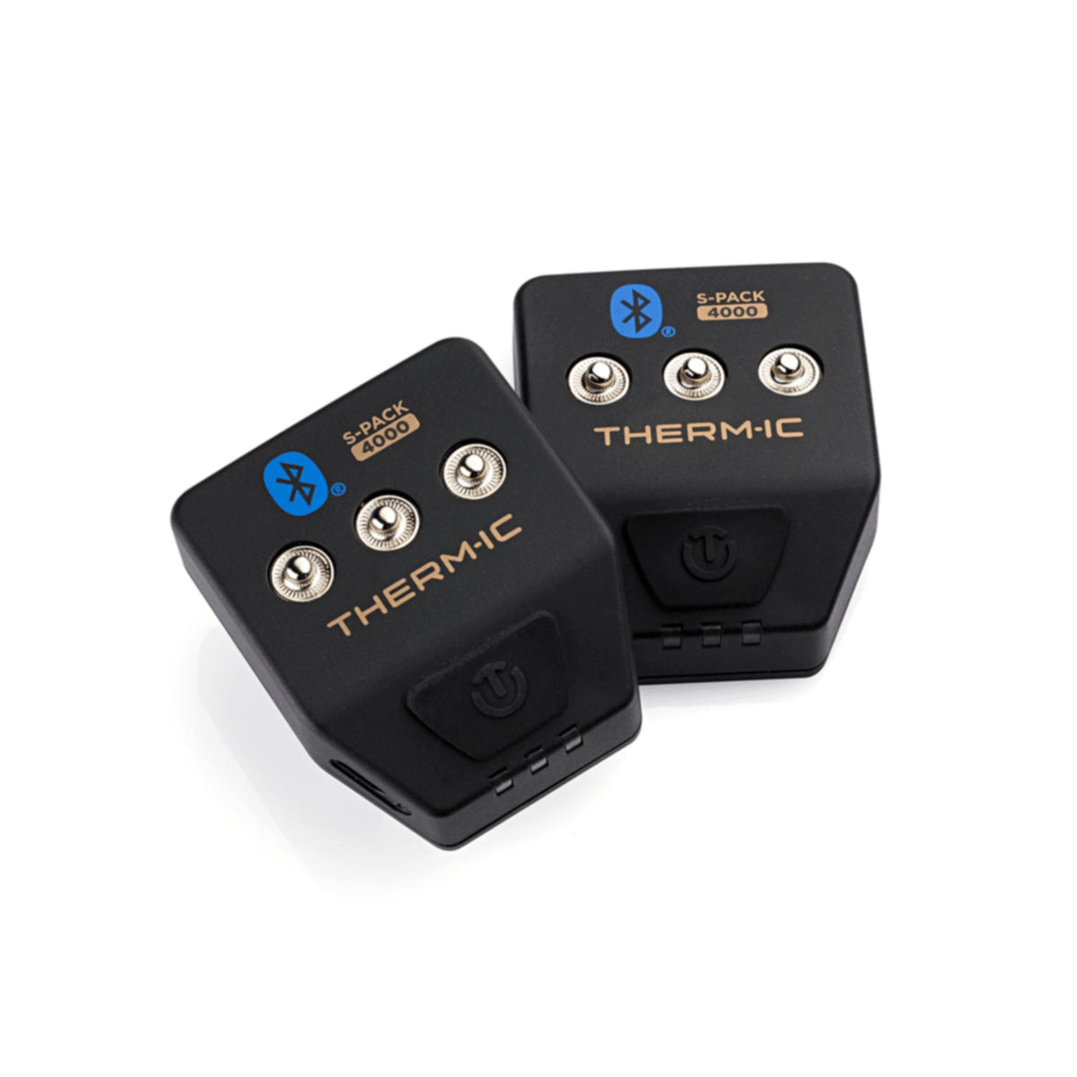 Two black THERMIC S-PACK Bluetooth batteries on a clean white background.